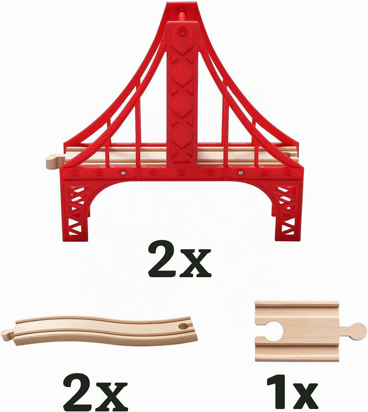 SainSmart Jr. Hängebrücke Eisenbahnzubehör – Doppelte Holz Eisenbahn Brücke im Golden Gate Stil, kom