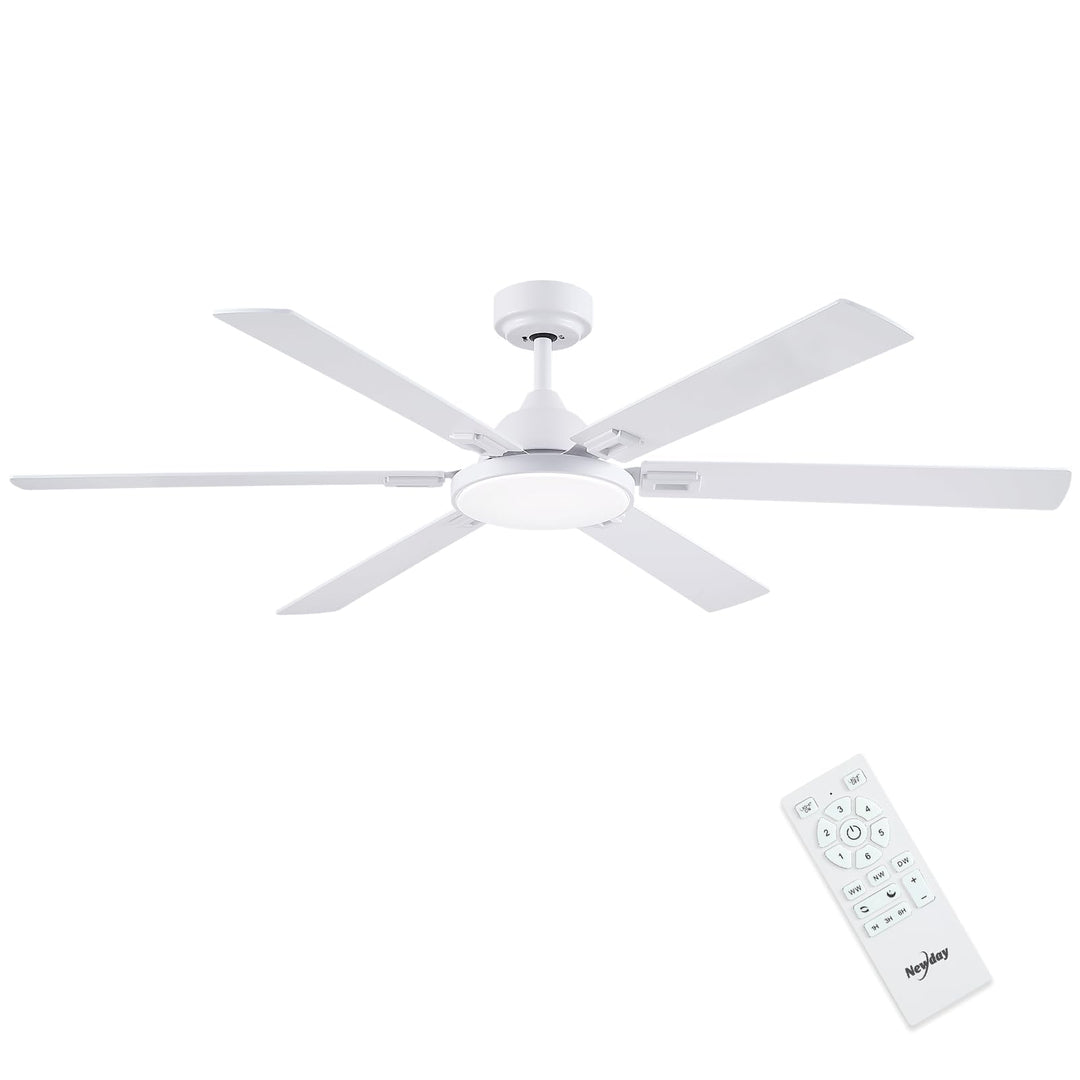 Newday Deckenventilatoren Weiss mit 6 Flügel, 153cm Gross Deckenventilator mit Beleuchtung und Fernb
