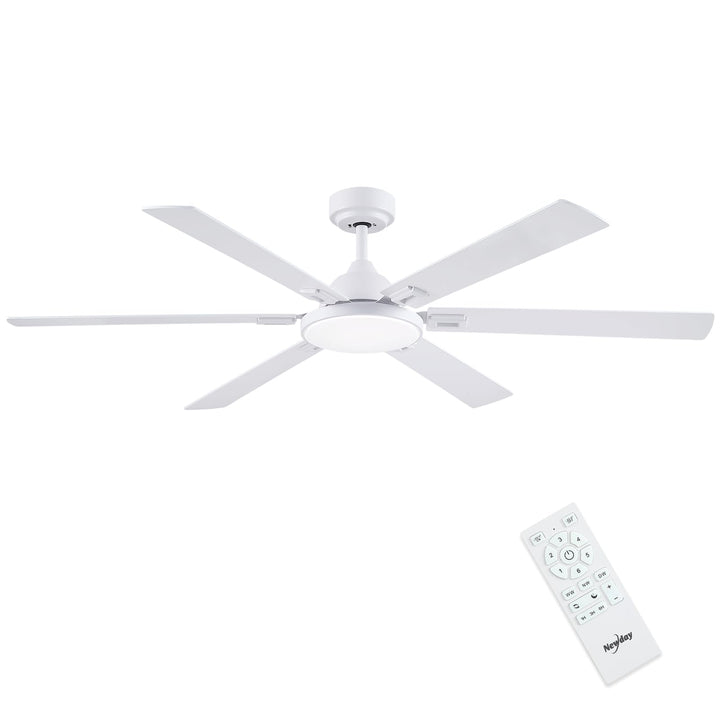 Newday Deckenventilatoren Weiss mit 6 Flügel, 153cm Gross Deckenventilator mit Beleuchtung und Fernb