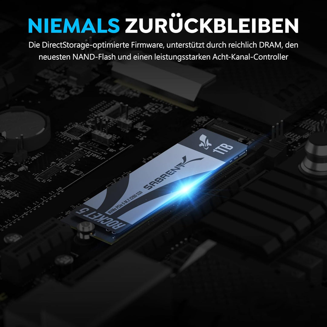 Sabrent NVMe SSD M.2 1TB Gen 5 13,000MB/s Lesen, 9,500MB/s Schreiben Interne SSD PCIe 5 X4 (SB-RKT5-