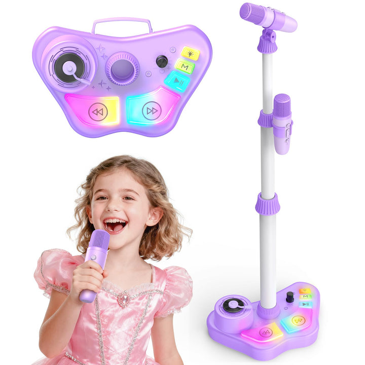 Karaoke Maschine Kinder mit 2 Bluetooth Mikrofon, Weihnachten Geschenk Spielzeug Mädchen 3-12 Jahre