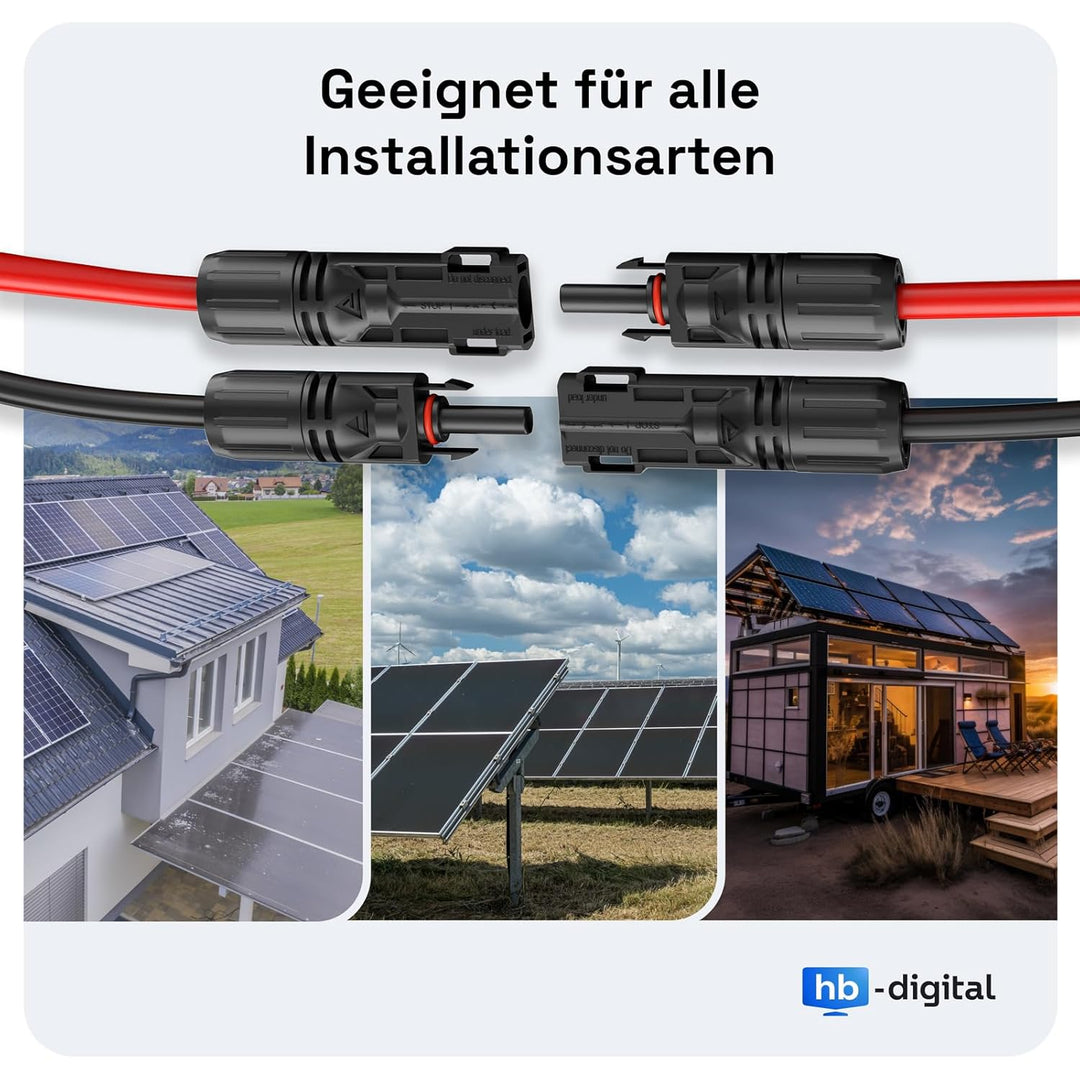 HB-DIGITAL 30m Solarkabel 6mm² mit Solarstecker & Solarbuchse für Solarmodule Reines Kupfer Verlänge