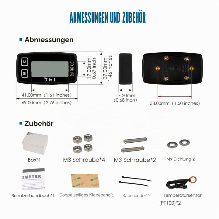 Runleader Digital LCD Motortemperaturanzeige Voltmeter, programmierbare Warnmeldung, Uhranzeige, Aus