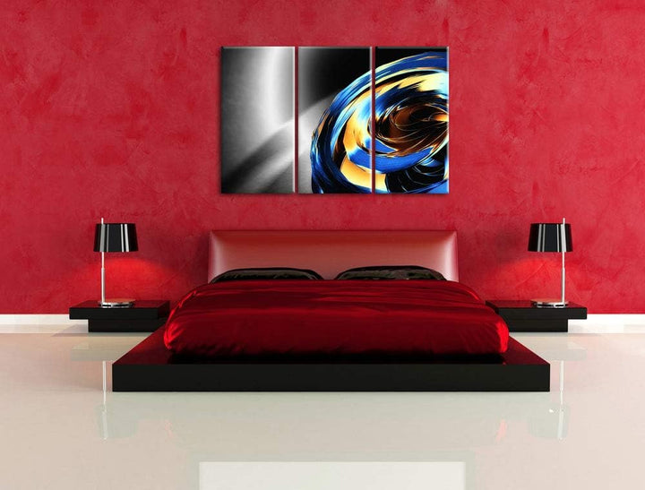 blaue abstrakte Form schwarz/weiss 3-Teiler Leinwandbild 120x80 Bild auf Leinwand, XXL riesige Bilde