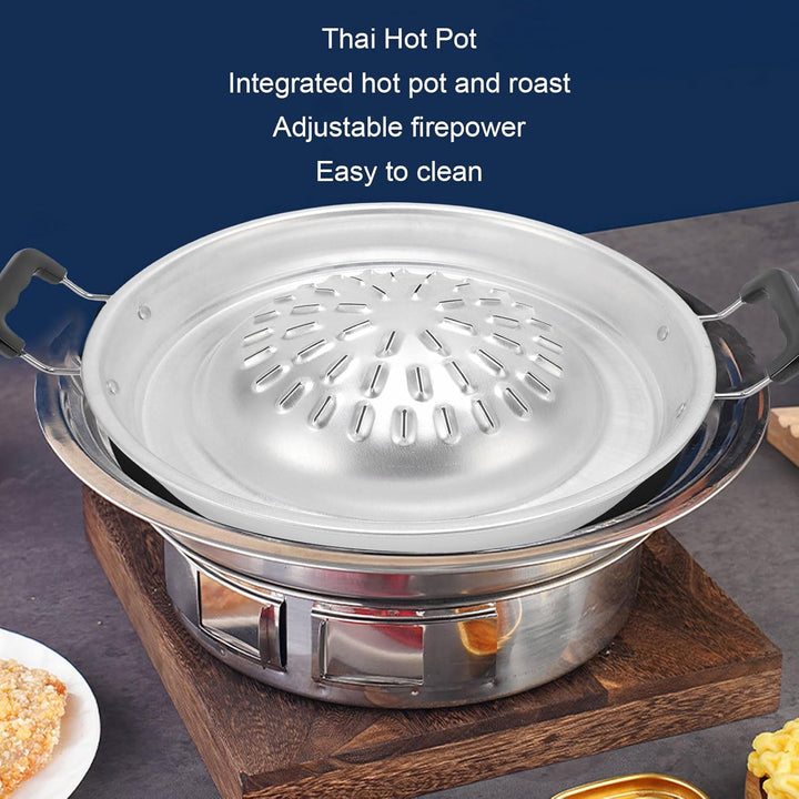 Thai Korean BBQ Grill Pfanne, 2 in 1 Sogar Heizung Heisstopf Grill Holzkohlewanne Eisen Grillschale