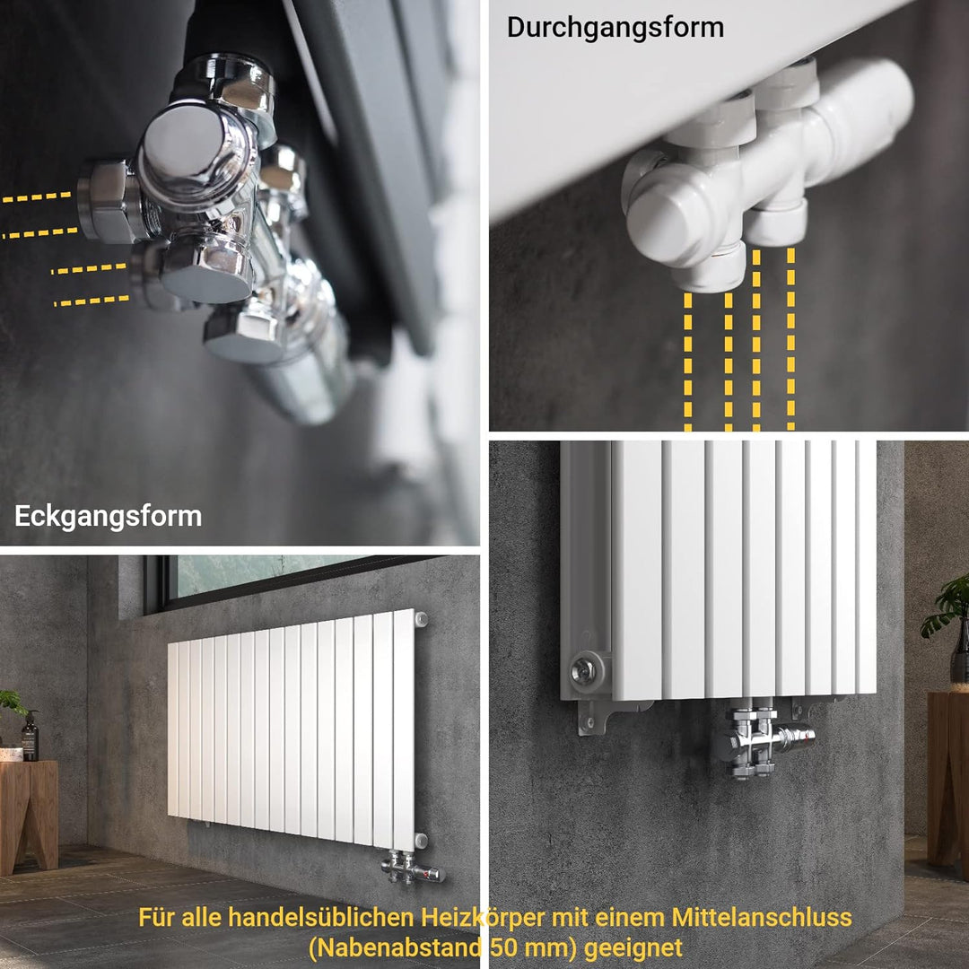 WITEN&NOCK Multiblock Set für Heizkörper Mittelanschluss Armatur Nabenabstand 50 mm Thermotstat Hahn