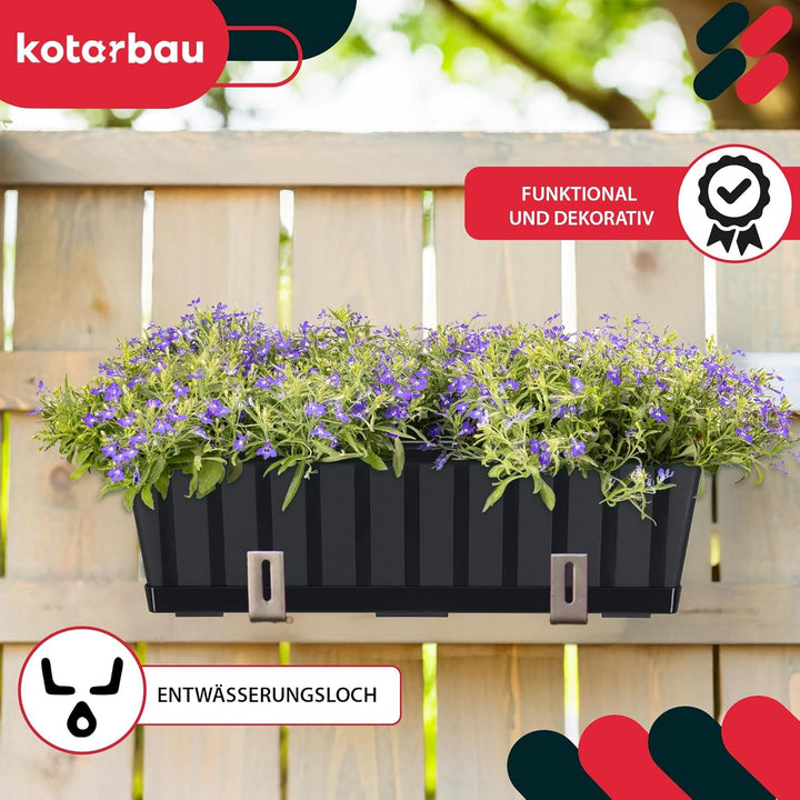KOTARBAU® 6er Set Blumenkasten - Blumentopf für Balkon - 50 x 18 x 14 cm - Anthrazit - Balkonkasten