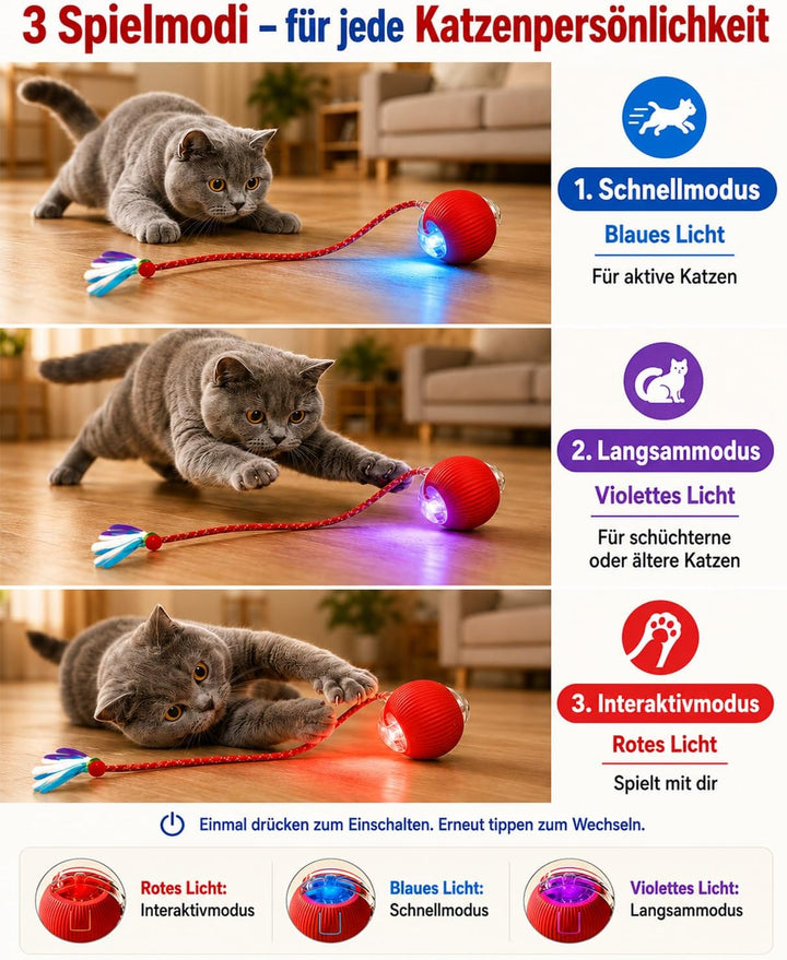 Interaktives Katzenspielzeug 2 Stück elektrisch Ball LED 3 Spielmodi | Ball mit Schwanz,selbstbeschä