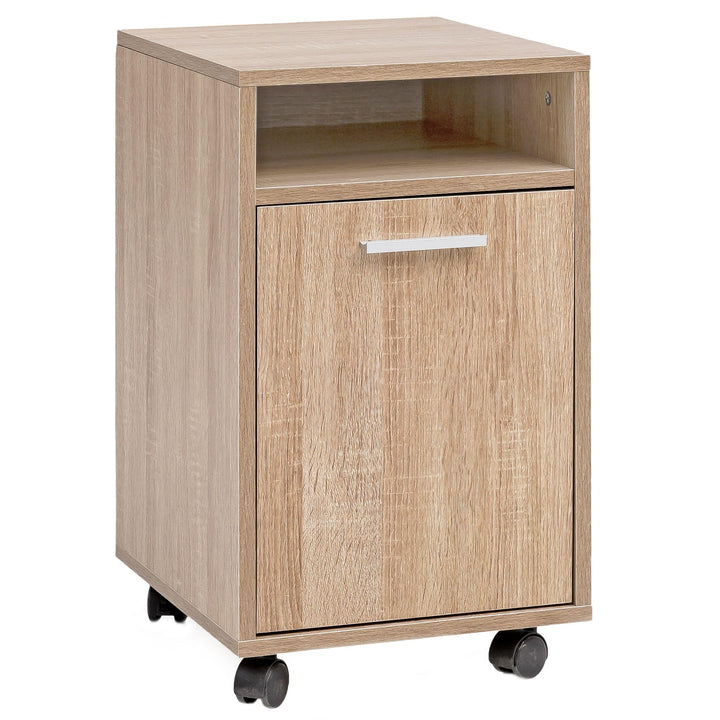 Wohnling Rollcontainer Sonoma 33x60x38cm Schubladenschrank Büro, Schreibtischcontainer mit Tür & Abl