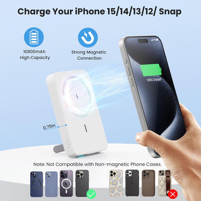 Magnetische Power Bank für MagSafe, 10800mAh Wireless Powerbank,PD 22.5W USB-C Schnellladung Powerba