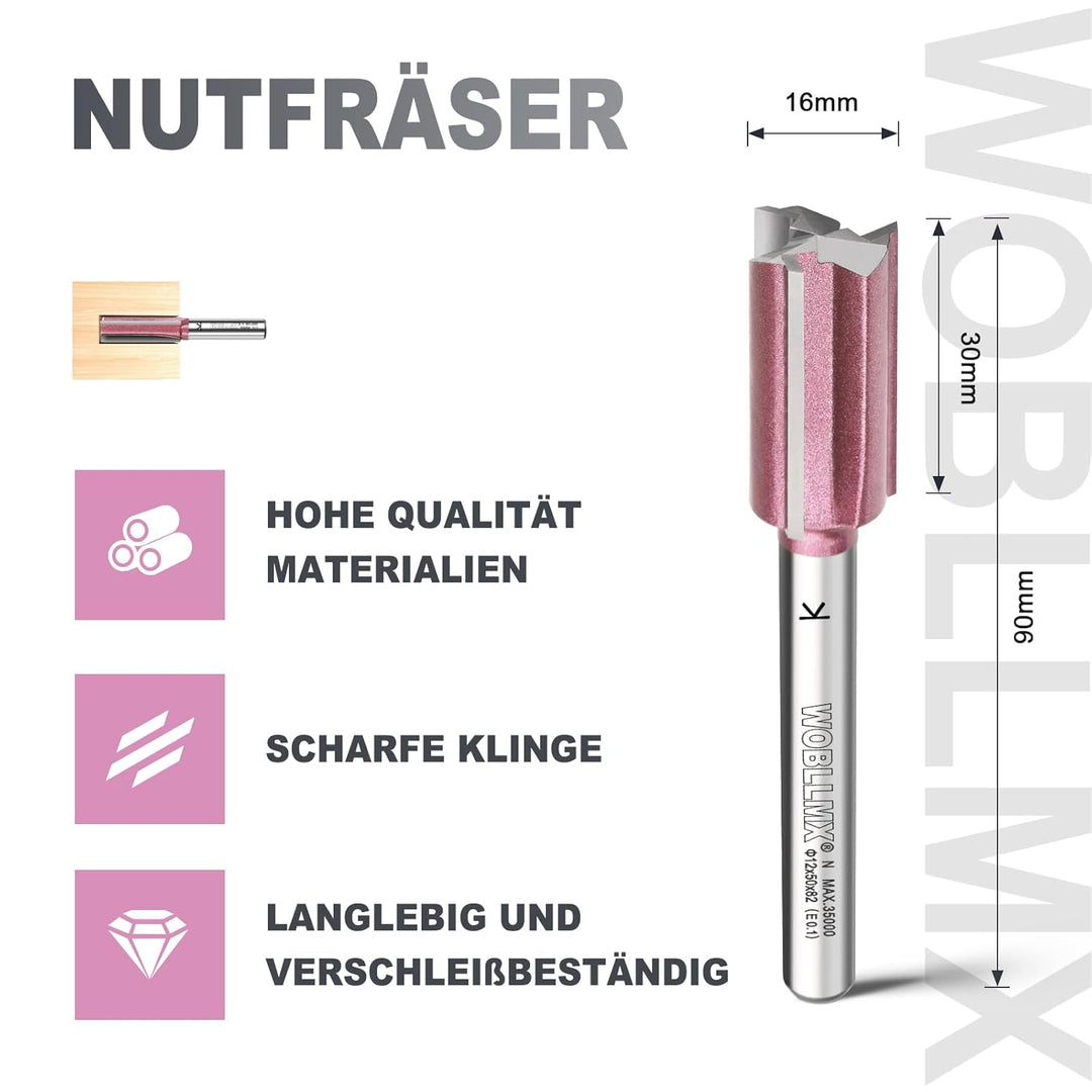 3 Klingen Nutfräser 8mm Schaft,Ø16mm Arbeitslänge 30mm Professional Hartmetall Bestückt Nutfräser St