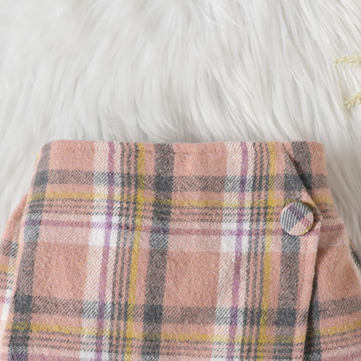 Kleinkind Baby Mädchen Kleidung Langarm Gerippte Oberteile Plaid Tweed Muster Rock Baskenmütze Herbs