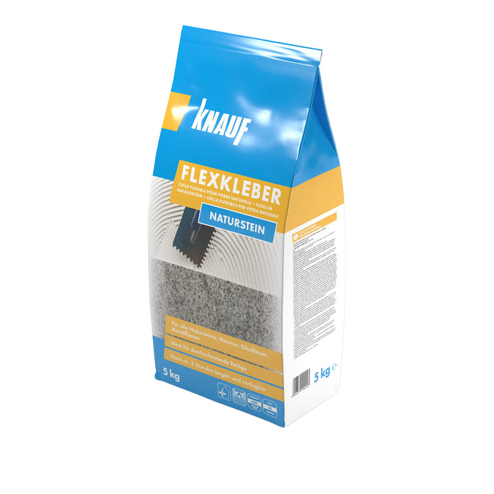 Knauf Flexkleber Naturstein 5-kg – Marmor-Klebstoff und Fliesen-Kleber zum Verlegen von Glas-Fliesen