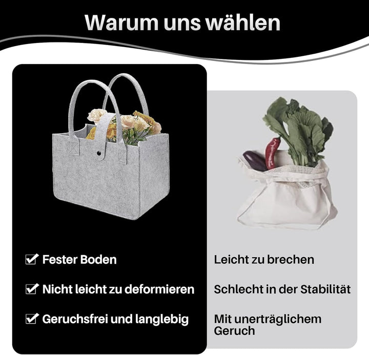 4 Stück Filztasche Einkaufstasche, Zusammenklappbar Filztasche Einkaufskorb, Filzkorb Tragetasche Fi