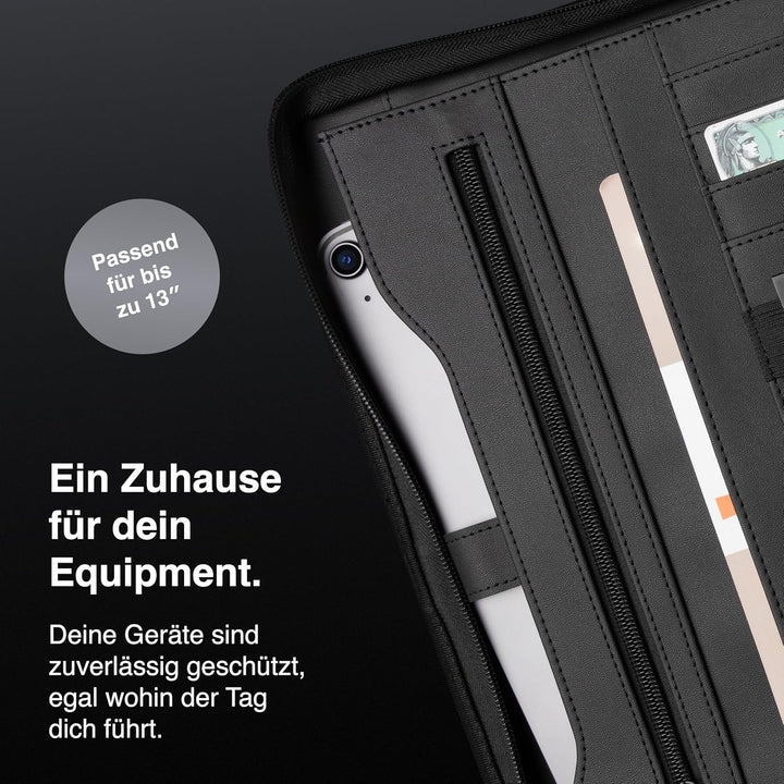 Vebon® Schreibmappe Ringbuch A4 Berlin I Reissverschluss + Klemmbrett I Konferenzmappe + Laptoptasch