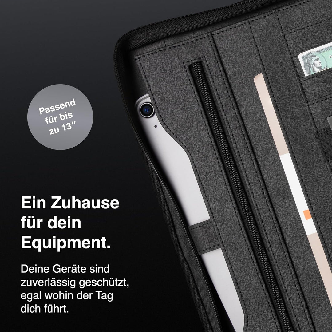 Vebon® Schreibmappe Ringbuch A4 "Berlin" I Reissverschluss + Klemmbrett I Konferenzmappe + Laptoptas