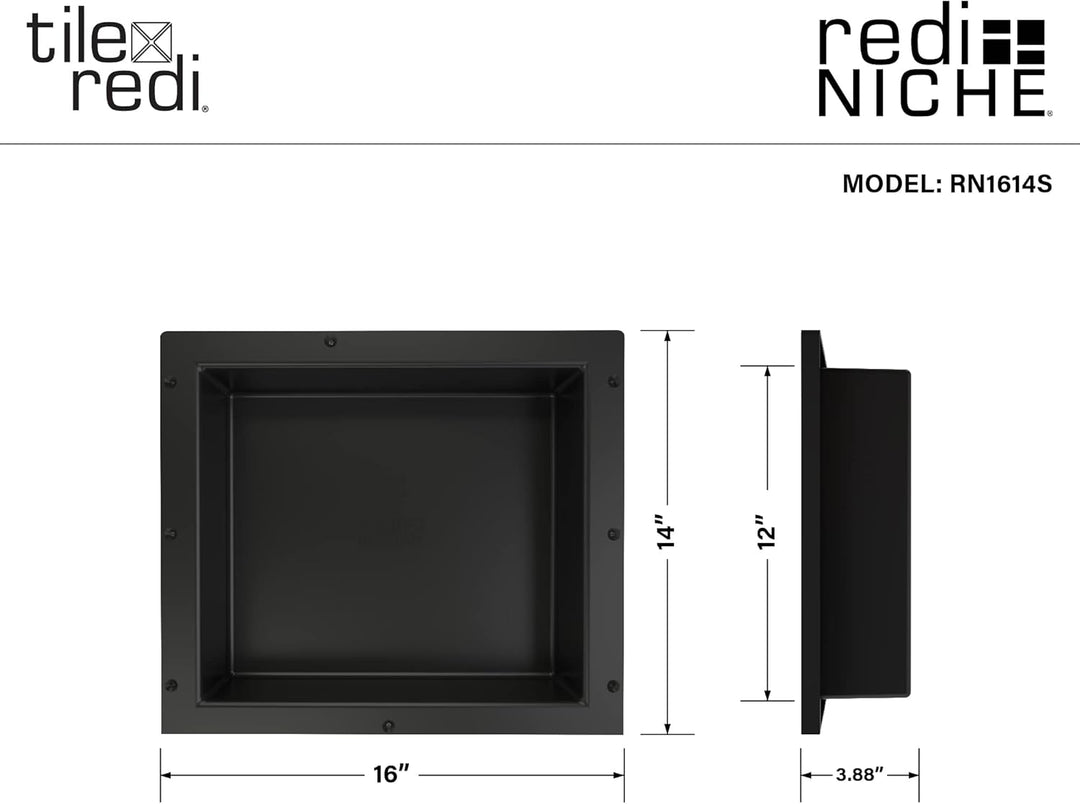 Tile Redi USA Nischen-Einzel-Duschregal, Schwarz, EIN Innenregal, 40,6 cm Breite x 35,6 cm Höhe x 10