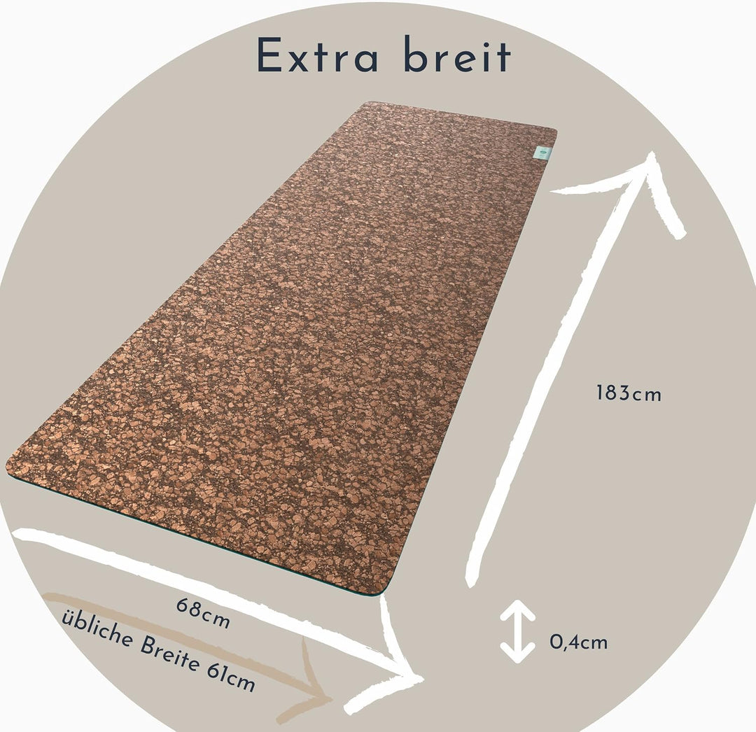 PUNIMA Yogamatte XXL, 100% Naturkautschuk und Premium Kork aus Portugal, Extra BREIT und LANG, OHNE