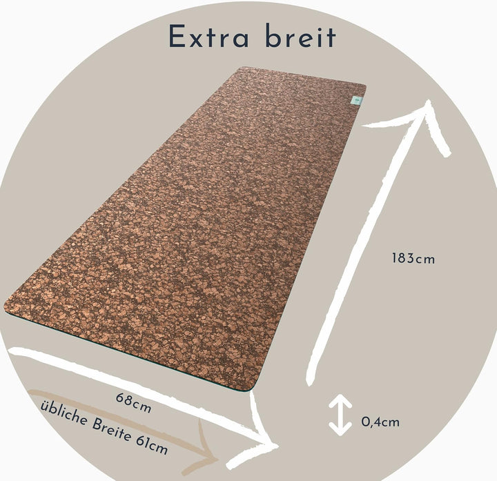 PUNIMA Yogamatte XXL, 100% Naturkautschuk und Premium Kork aus Portugal, Extra BREIT und LANG, OHNE