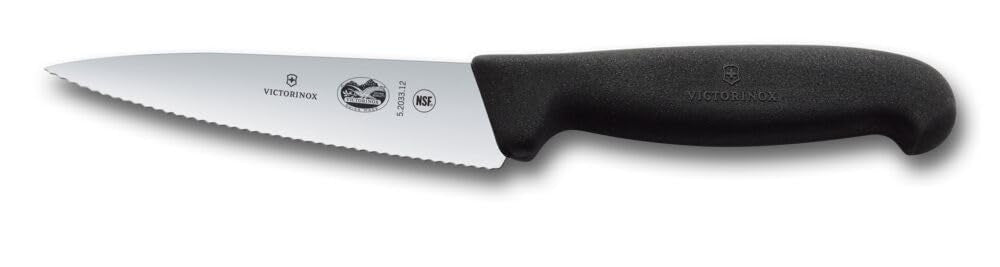 Victorinox Fibrox Kochmesser mit Wellenschliff, Kleines Universalmesser für Obst und Gemüse, 12 cm,