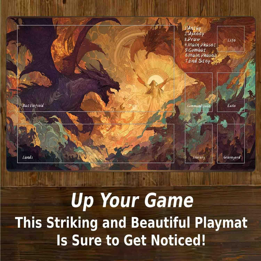 MTG Playmat 24x14 Inches Non-Slip Dragon Design Stitched Edges Smooth Surface Rubber Base TCG Game M