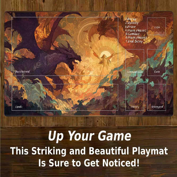 MTG Playmat 24x14 Inches Non-Slip Dragon Design Stitched Edges Smooth Surface Rubber Base TCG Game M