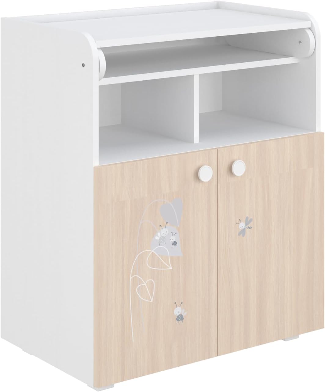 Shefa Kids 700 Baby Wickelkommode mit Schubladen Amis Weiss/Pastell - Kinderzimmermöbel mit Stauraum