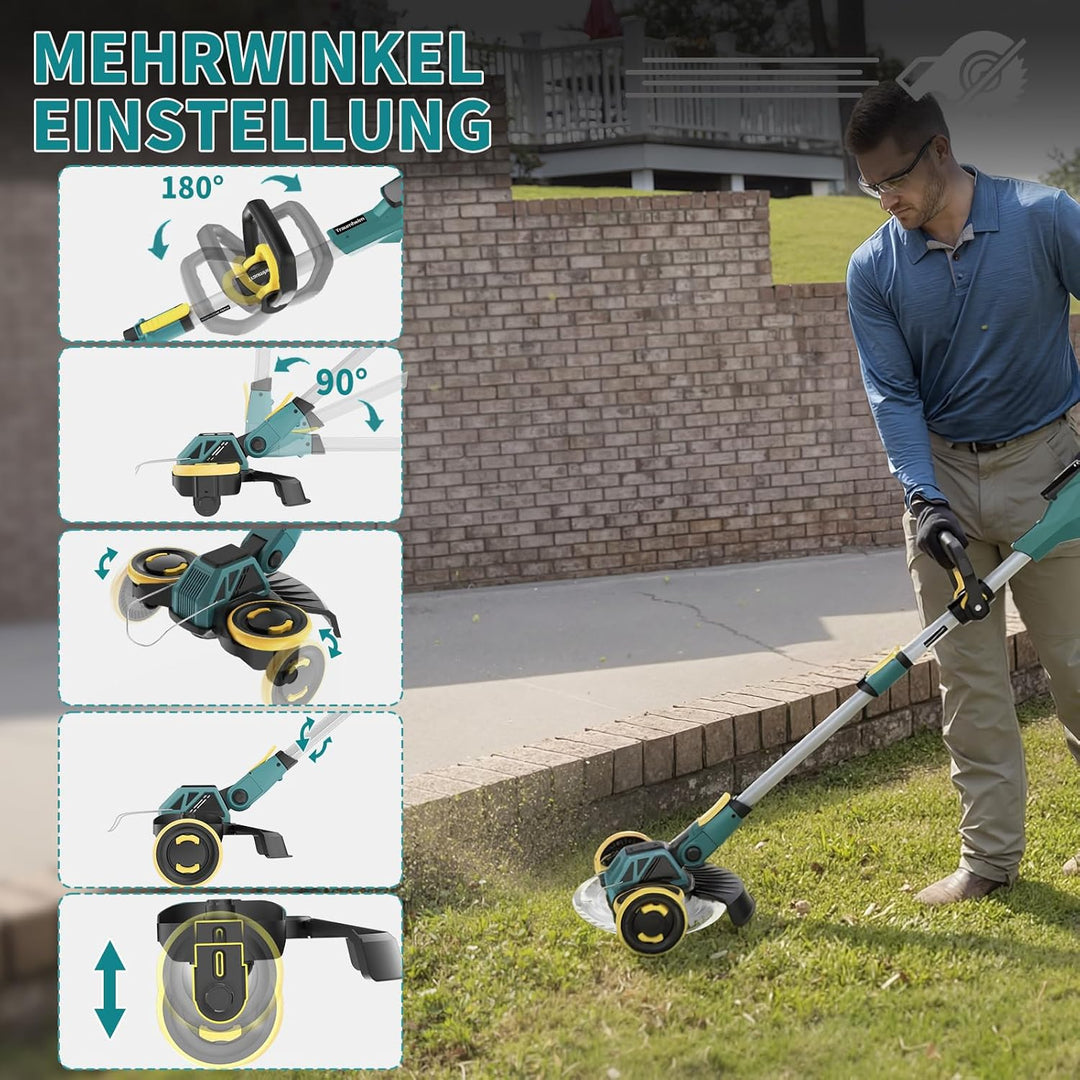 Rasentrimmer mit Akku, 21V Akku Rasentrimmer für Makita Akku, Rasentrimmer mit Unkrautbürste, 2 * 4.
