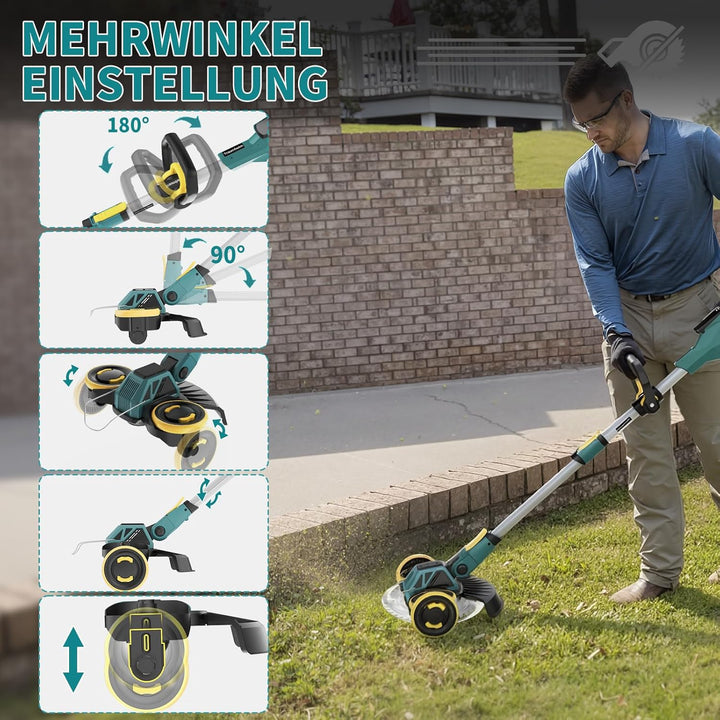 Rasentrimmer mit Akku, 21V Akku Rasentrimmer für Makita Akku, Rasentrimmer mit Unkrautbürste, 2 * 4.