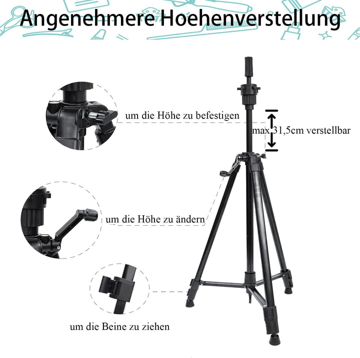 Übungskopfständer Übungskopfhalter Übungskopf Stativ Aluminium & Kunststoff/ 58-160cm/ Klappbar/Tele