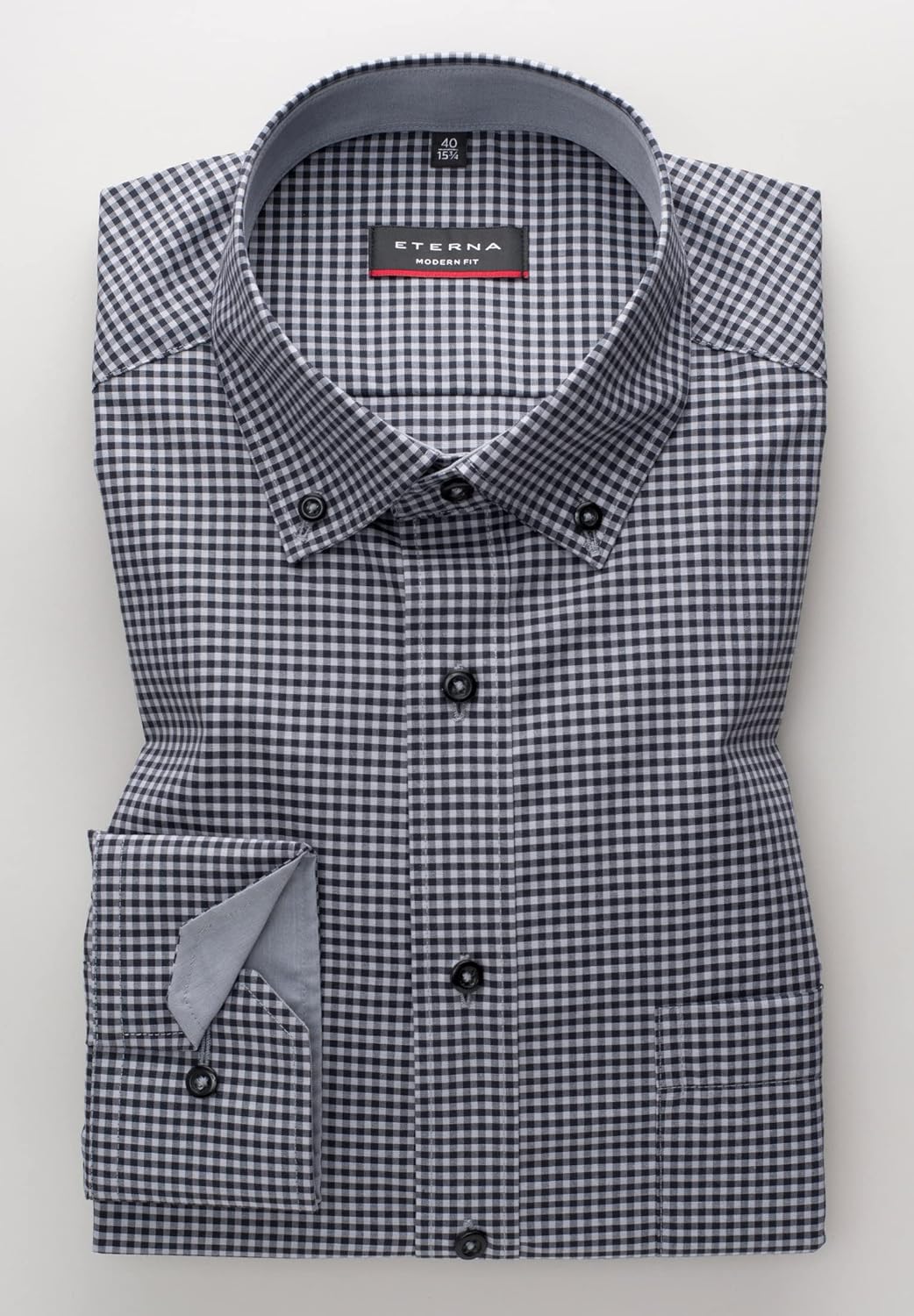 ETERNA Langarm Hemd Karo Popeline mit Tasche, Modern Fit 41 Gelb, 41 Gelb
