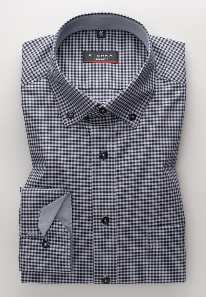 ETERNA Langarm Hemd Karo Popeline mit Tasche, Modern Fit 41 Gelb, 41 Gelb