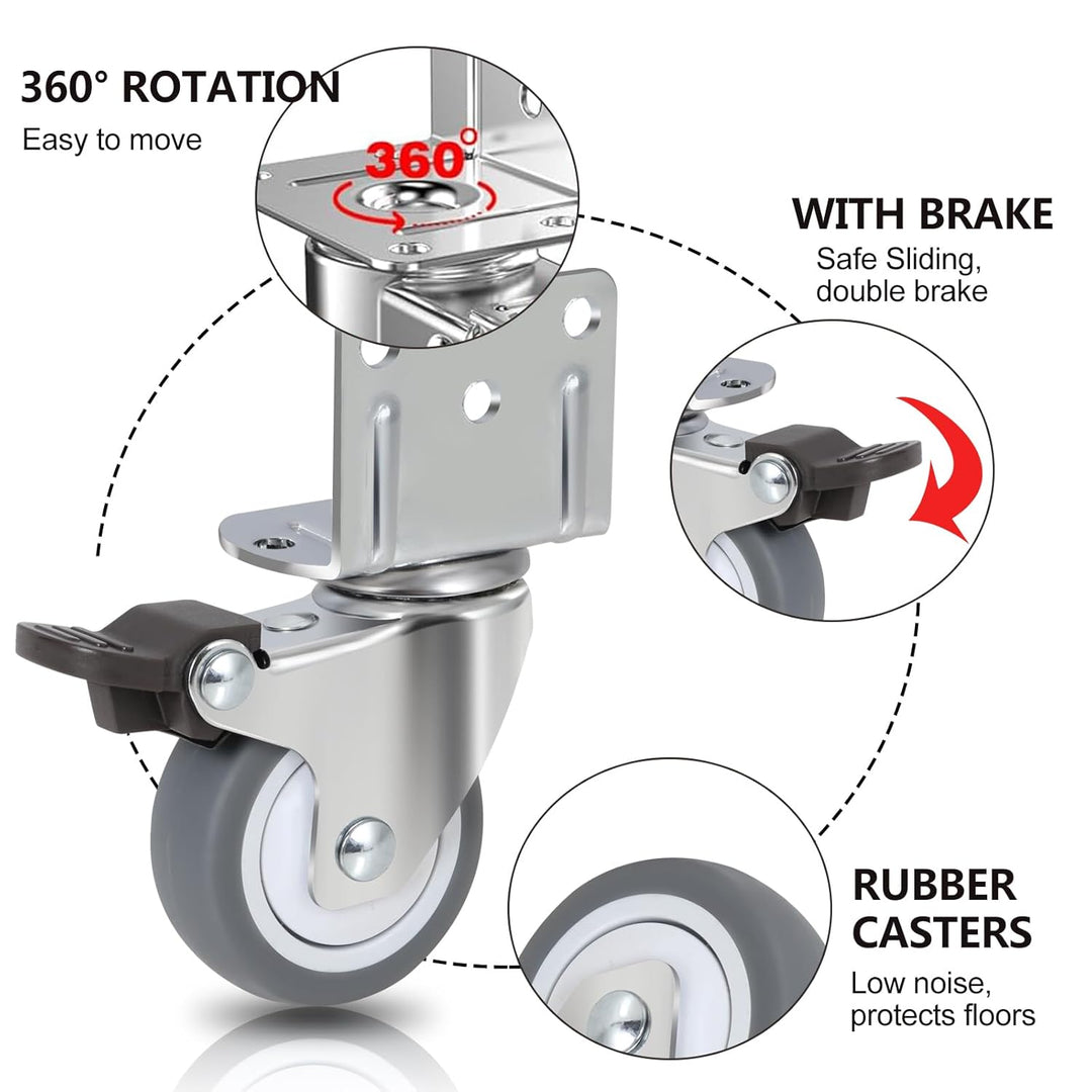 50mm Möbelrollen mit Dicker, 4 L-Montageplatte Schwerlastrollen Klein Tragfähigkeit 270kg, 360°-Dreh
