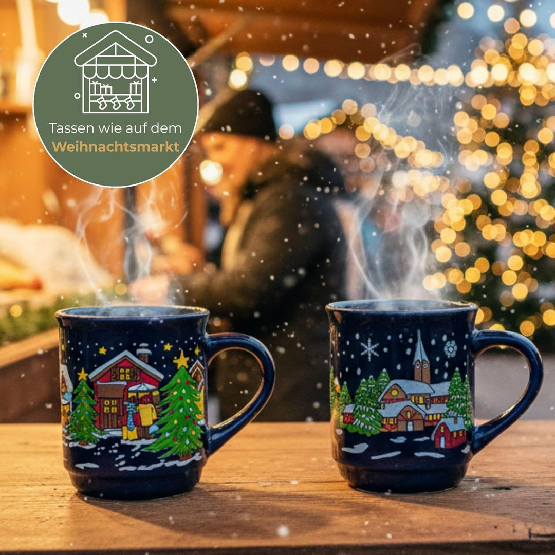 Schönes Weihnachtstassen 6er Set - Grosse 300 ml Weihnachtsmotiv Kaffee-Tassen in grau, weiss Weihna