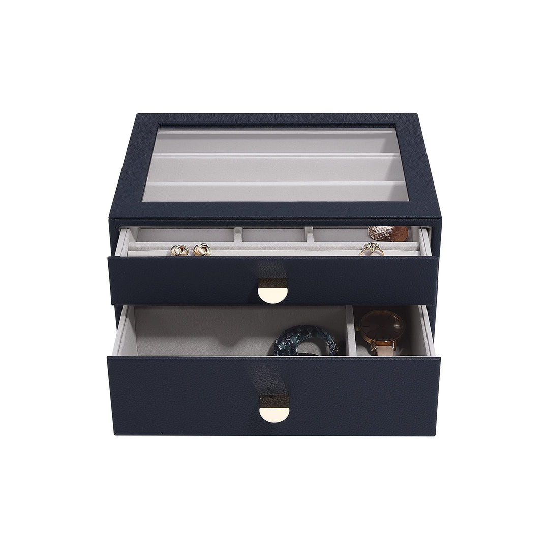 Stackers Navy Pebble Classic Jewellery Box - Set of 2 (with Drawers), Navy