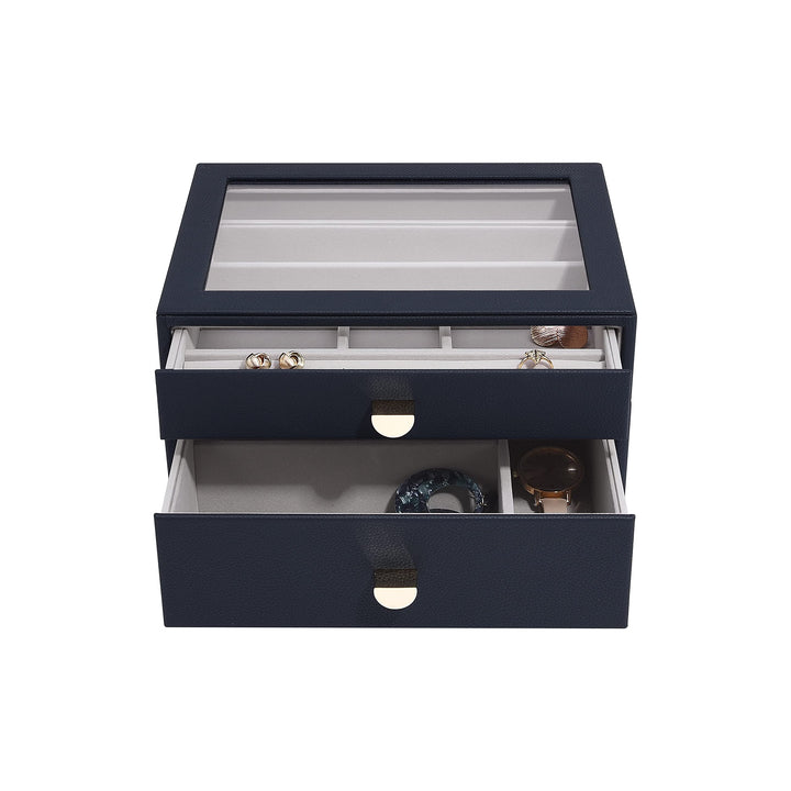 Stackers Navy Pebble Classic Jewellery Box - Set of 2 (with Drawers), Navy