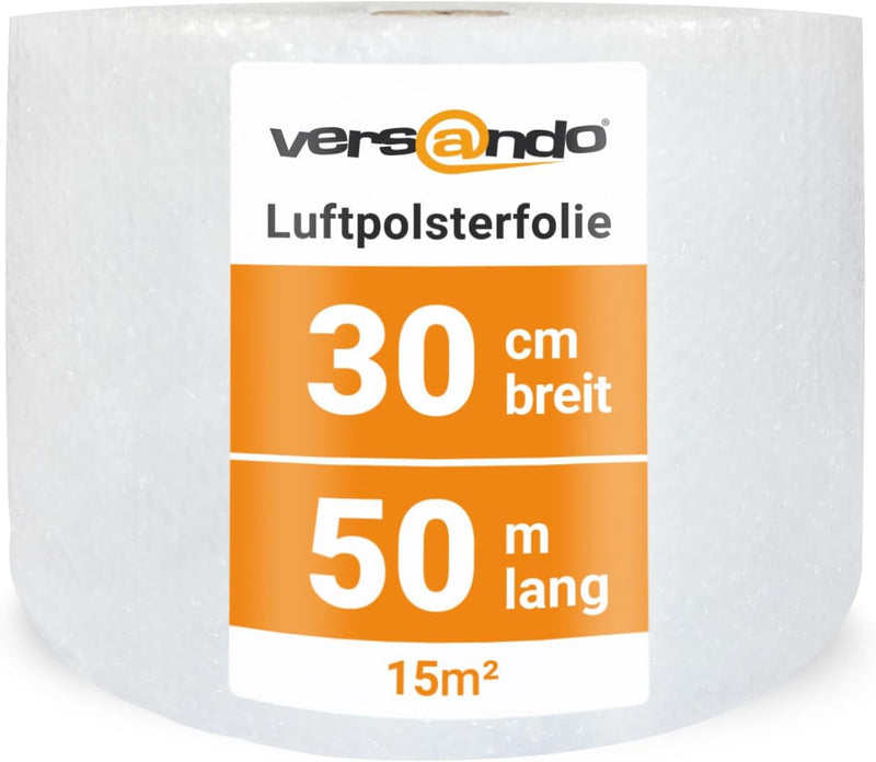 versando 2x Premium Luftpolsterfolie 50m x 0,3m Versand, Verpackung, Umzug Noppenfolie Bubble Wrap L