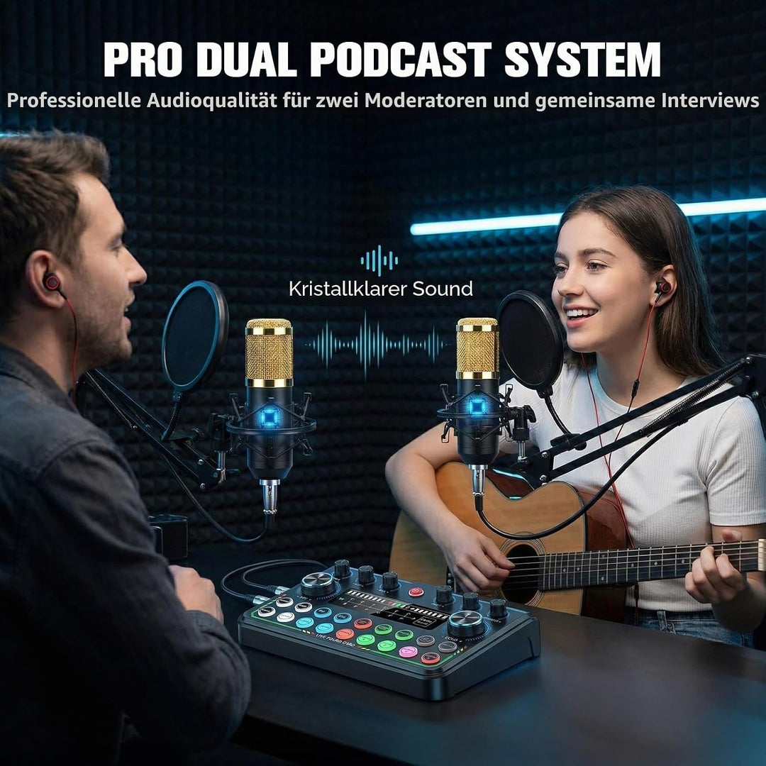 Podcast Equipment Bundle - Podcast Mikrofon Set, Mixer Kit mit Live Soundkarte, for Streaming Singin