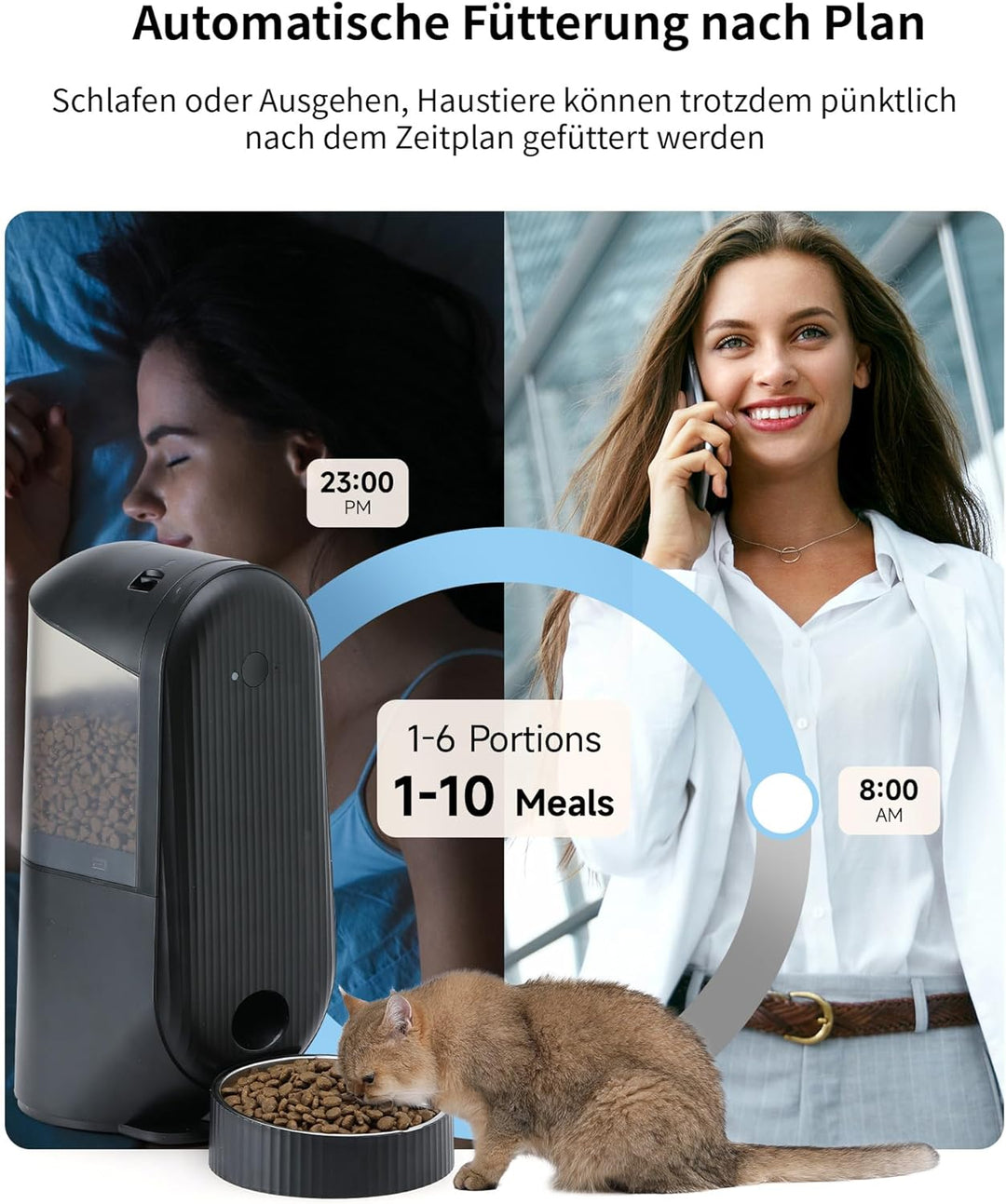 FUKUMARU Futterautomat Katze，4L Katzenfutter Automat WiFi, Automatischer Futterspender Katze mit Mas