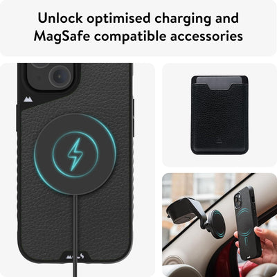 Mous Hülle für iPhone 15 MagSafe Kompatibel Case - Limitless 5.0 - Schwarzes Leder - Handyhülle iPho