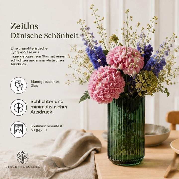 Lyngby Porcelæn Vase H25 cm Lyngby aus mundgeblasenem Glas zeitlos, grün H25 cm Copenhagen Green, H2