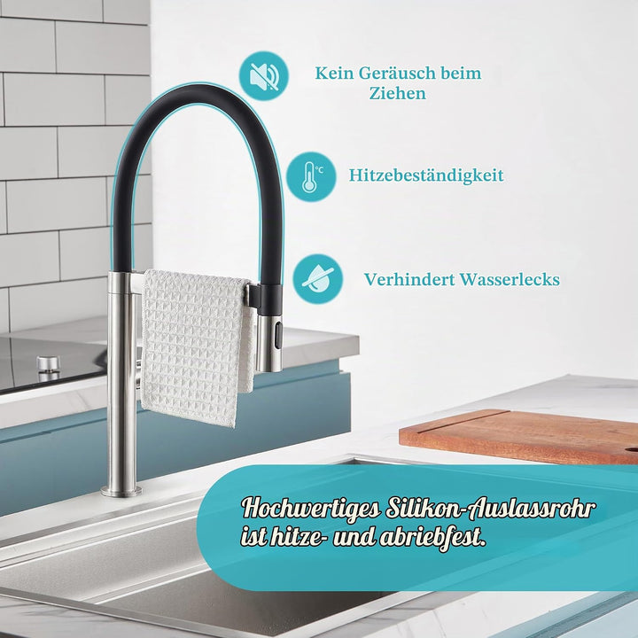 Tohlar Wasserhahn Küche, Hochdruck Küchenarmatur mit Herausziehbarer Brause, Einhebel Küchenarmatur