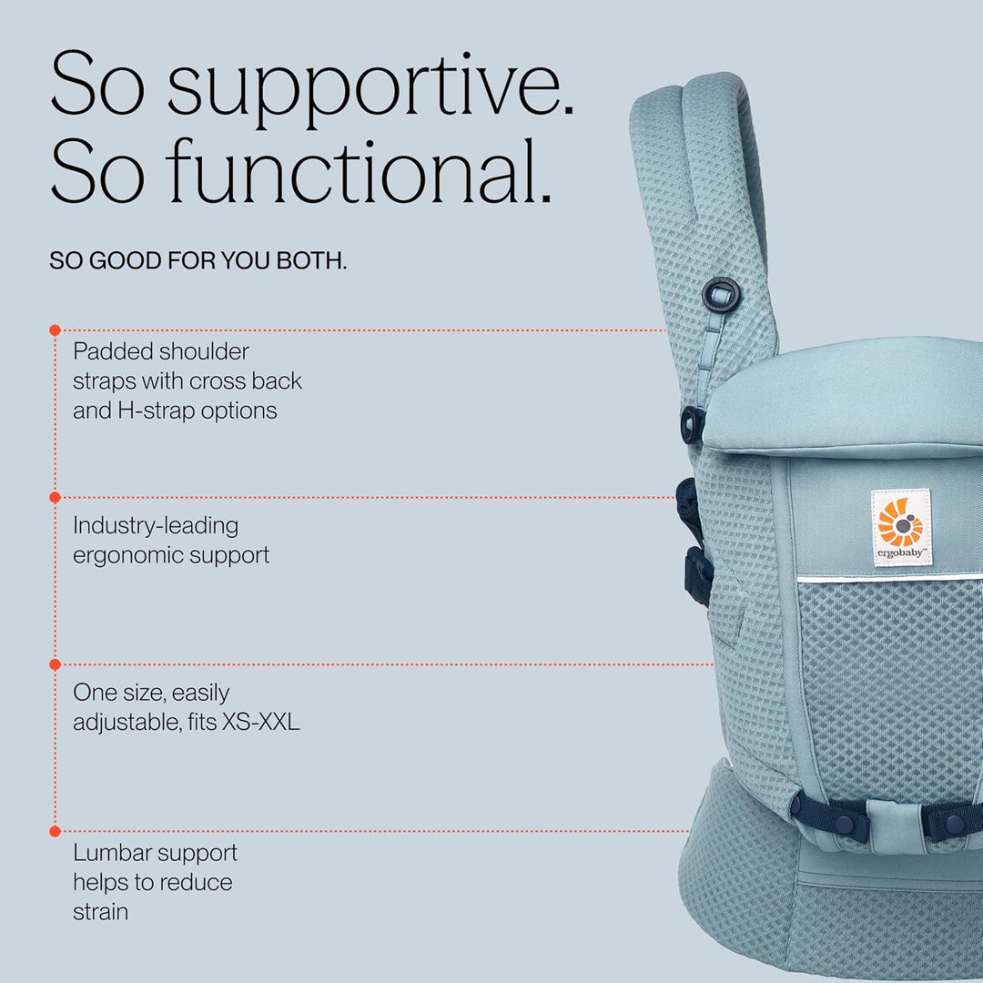 Ergobaby Adapt Babytrage für Neugeborene ab Geburt, 3-Positionen SoftFlex Mesh Ergonomische Babybauc