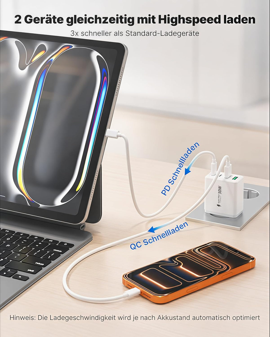 USB C Ladegerät 4-Port Schnellladegerät, 60W Mehrfach USBC Stecker Fast Charger Adapter USB C Netzte