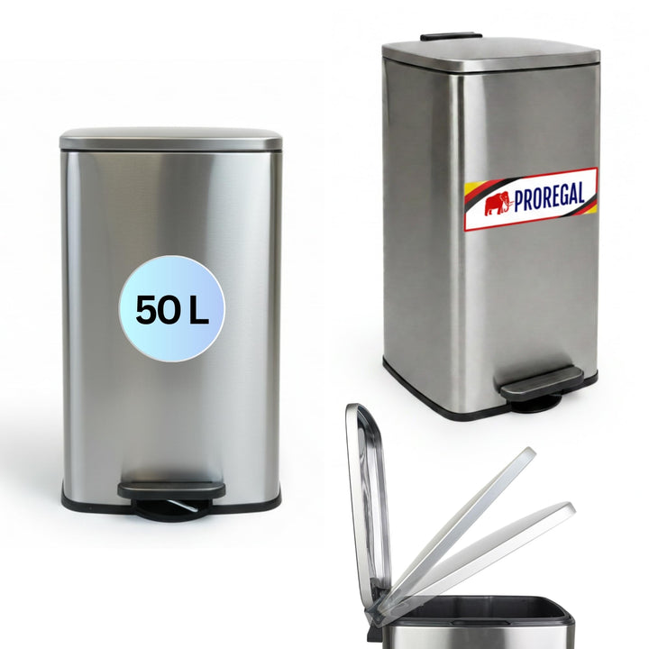 PROREGAL Mülleimer Küche Bad 50L, Abfalleimer mit Softclose & Stay-Open Deckel, Fusspedal & Inneneim