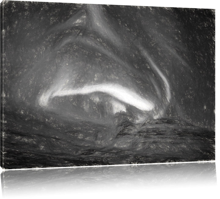 Pixxprint Nordlichter über Island Kunst Kohle Effekt, Format: 100x70 auf Leinwand, XXL riesige Bilde