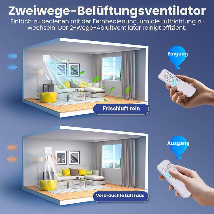Badlüfter 100mm mit Fernbedienung, Bidirektional, 3 Geschwindigkeiten, 30db Leiser Betrieb, Wandvent
