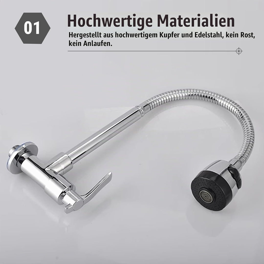 Edelstahl Wasserhahn Küche Wandmontage, 360° Drehbar Küchenarmatur Kaltwasserhahn Wandmontage Spülti