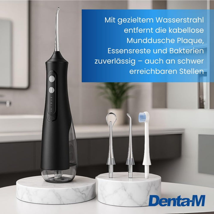 DM14 Munddusche – Kabelloser Water Flosser mit 4 Modi & 4 Aufsätzen – Zahndusche für Zahnreinigung –