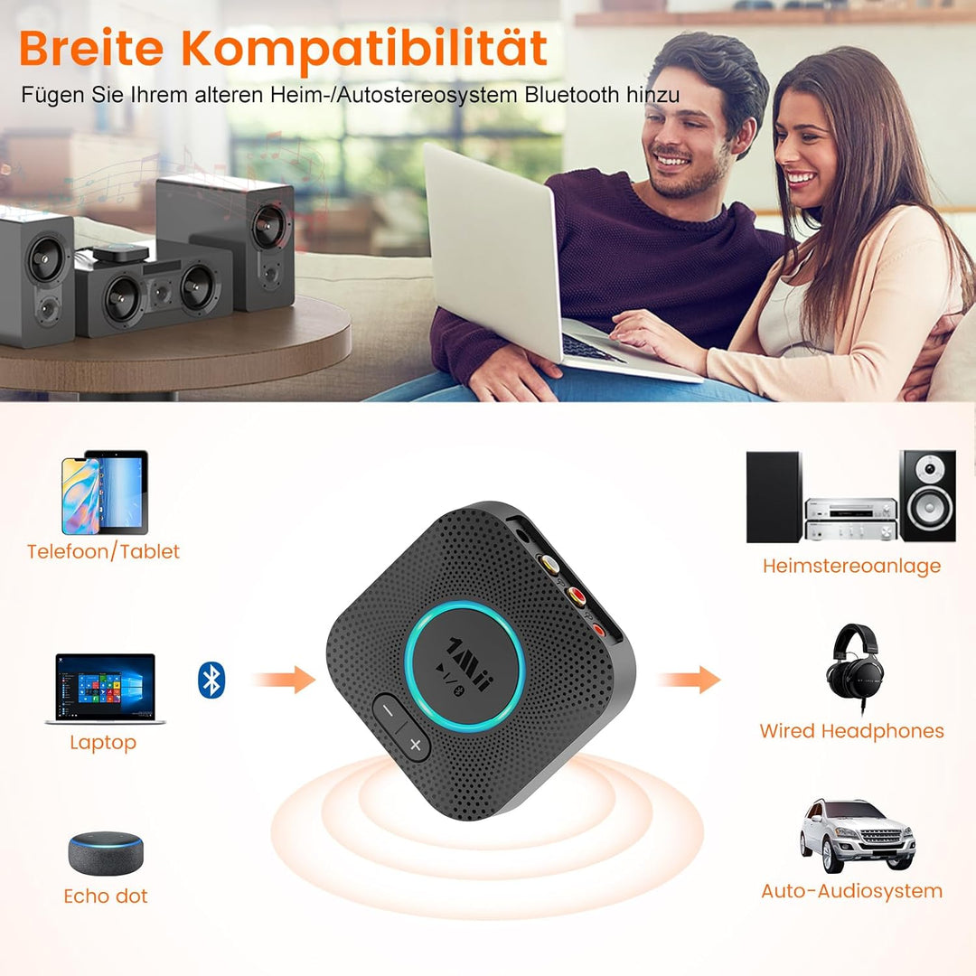 1Mii B06S Bluetooth Audio Adapter mit Lautstärkeregelung, HiFi Bluetooth 5.2 Empfänger, aptX HD & Lo